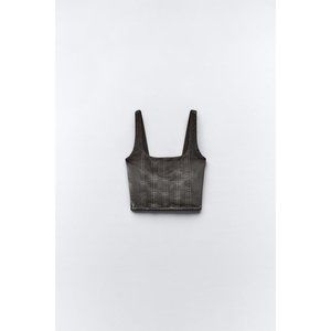 NWOT ZARA FADED-EFFECT BUSTIER TOP,  DARK GRAY SIZE: SMALL